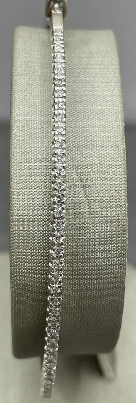 14K White Gold Thin Bangle Style Bracelet W/ Diamonds (24695)
